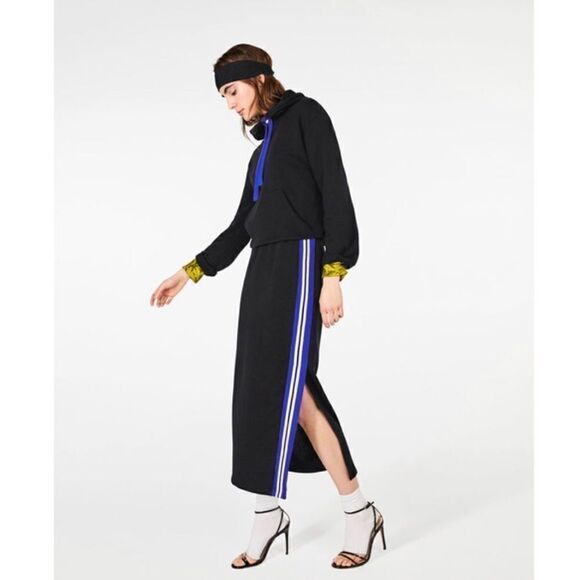 ZARA Athletic Stripe Side Slit Maxi Skirt - Picture 1 of 12